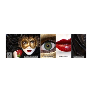 Vzorka samolepiacej fototapety Deluxe Sticker - Pretože život je veľký bál - Hood, Rose, červené pery - 100x30 cm