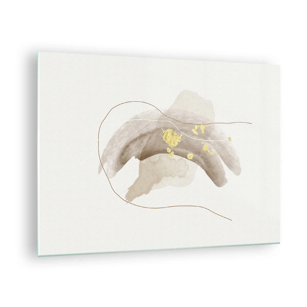 Obraz na skle - Béžová a zlatá abstrakcia s jemnými líniami a tvarmi - 70x50cm - Vesmírna bytosť - Moderná nástenná dekorácia do obývacej izby a spálne ARTTOR