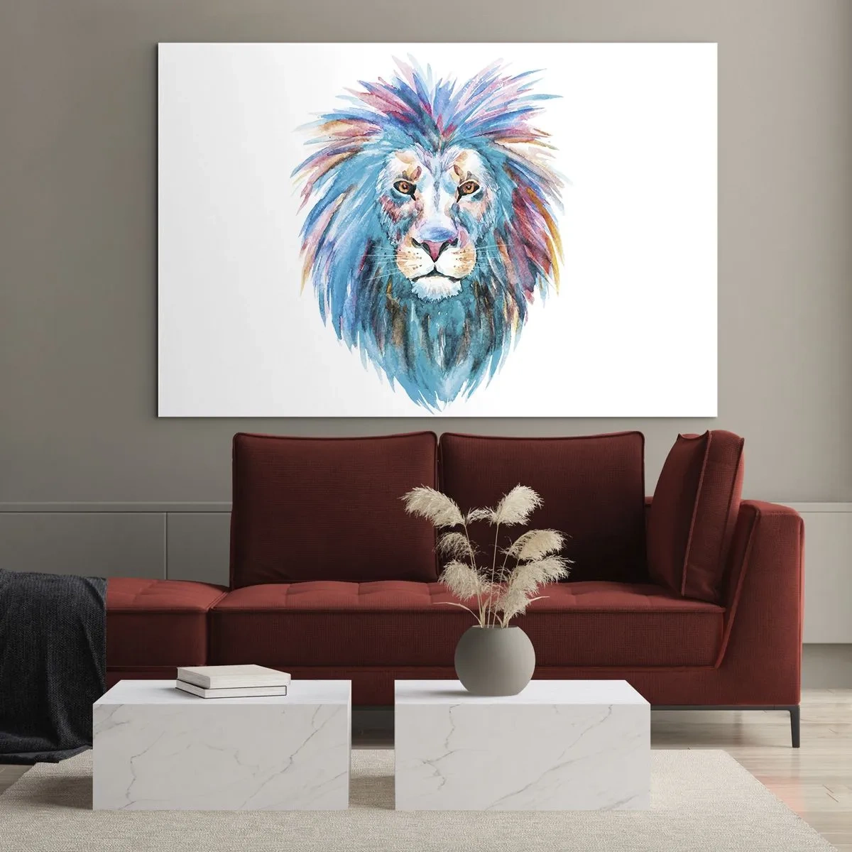 Obraz na skle - Farebný portrét leva v umeleckom štýle - 70x50cm - Elektrizujúca aura - Moderná nástenná dekorácia do obývacej izby a spálne ARTTOR