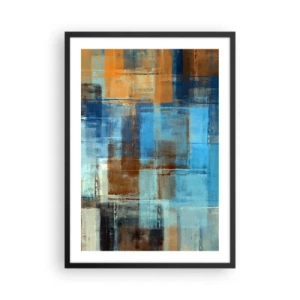 Plagát v čiernom ráme - Abstraktné geometrické vzory v odtieňoch modrej - 50x70cm - Cez modrý závoj - Moderná nástenná dekorácia do obývacej izby a spálne ARTTOR