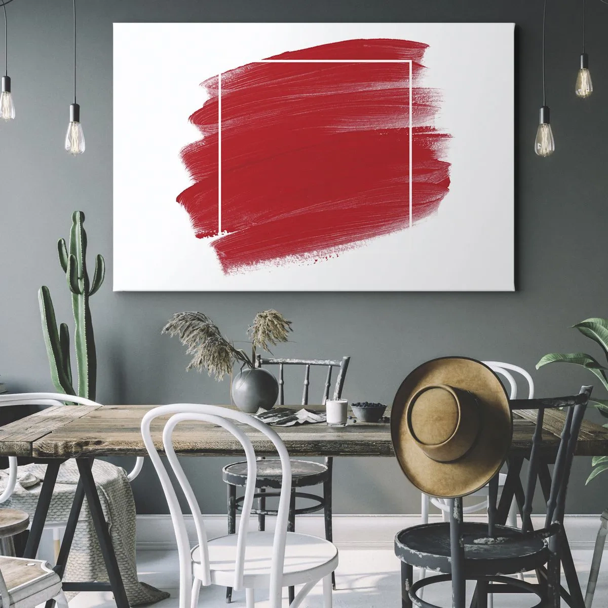 Obraz na plátne - Červený ťah štetcom s bielym okrajom - 70x50cm - Mimo rám - Moderná nástenná dekorácia do obývacej izby a spálne ARTTOR