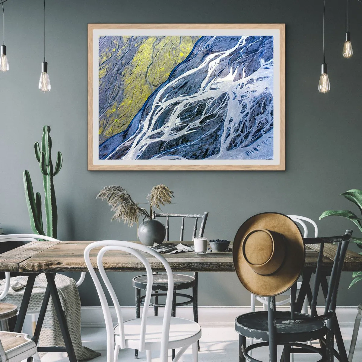 Plagát v ráme zo svetlého duba - Jaskynné maľby prírody - 100x70 cm