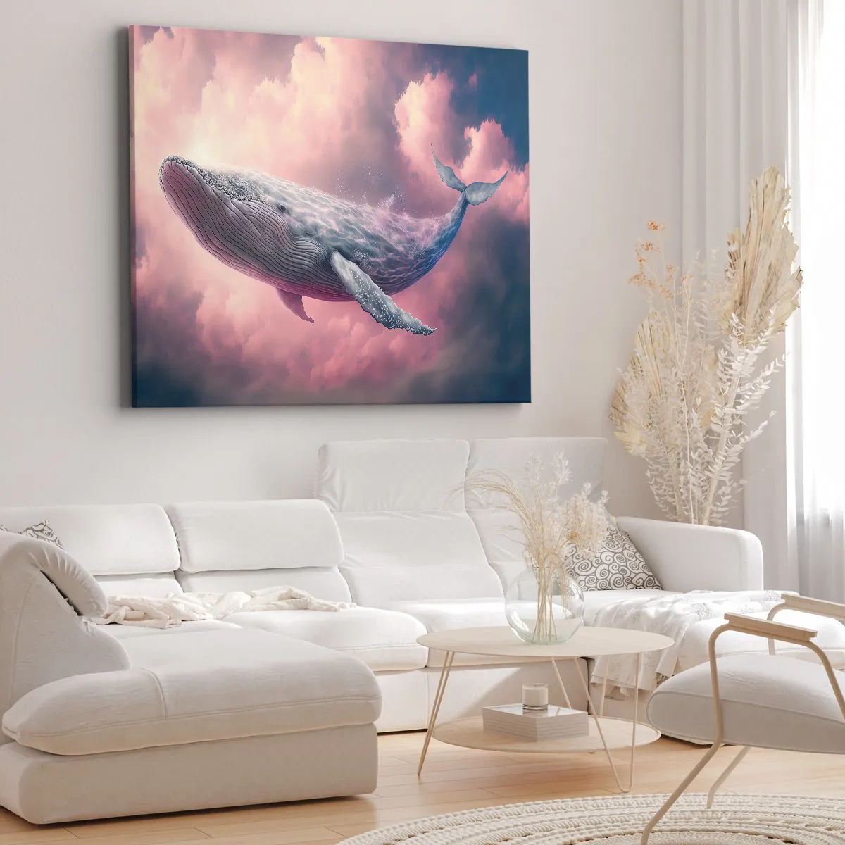 Obraz na plátne - Veľryba plávajúca v oblakoch pri západe slnka - 70x50cm - Otri si oči - Moderná nástenná dekorácia do obývacej izby a spálne ARTTOR
