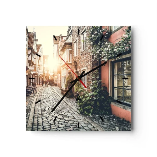 Nástenné hodiny - Ružová ulička v ružovej žiare - 30x30 cm