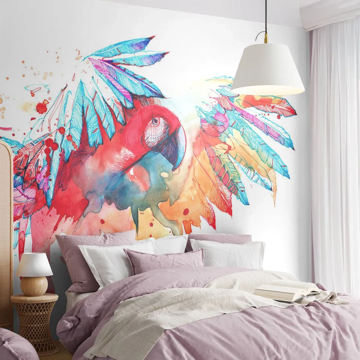 Fototapeta Standard Eco - Farebný papagáj v umeleckom akvarelovom štýle - 100x70cm - Farební papagáje - Moderná nástenná dekorácia do obývacej izby a spálne ARTTOR