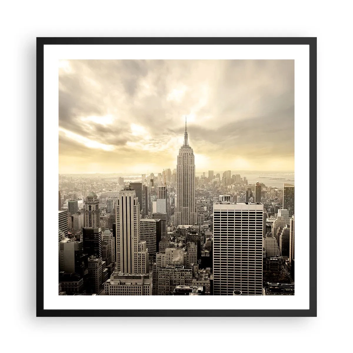 Plagát v čiernom ráme - New York utkaný zo šedej - 60x60 cm