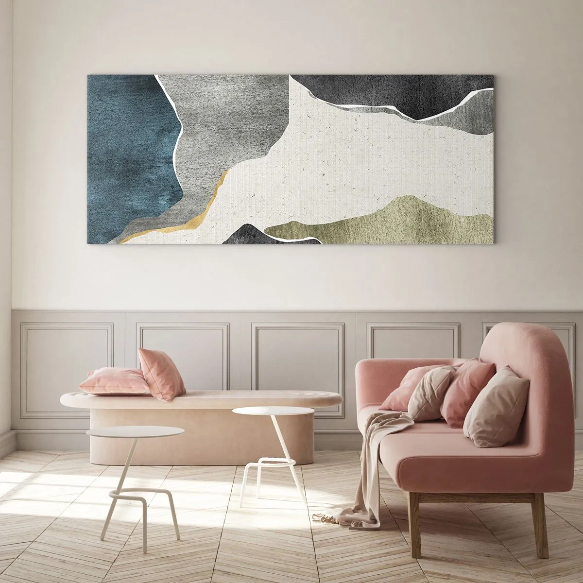 Obraz na skle - Mozaiková kompozícia so zlatou niťou - 140x50 cm