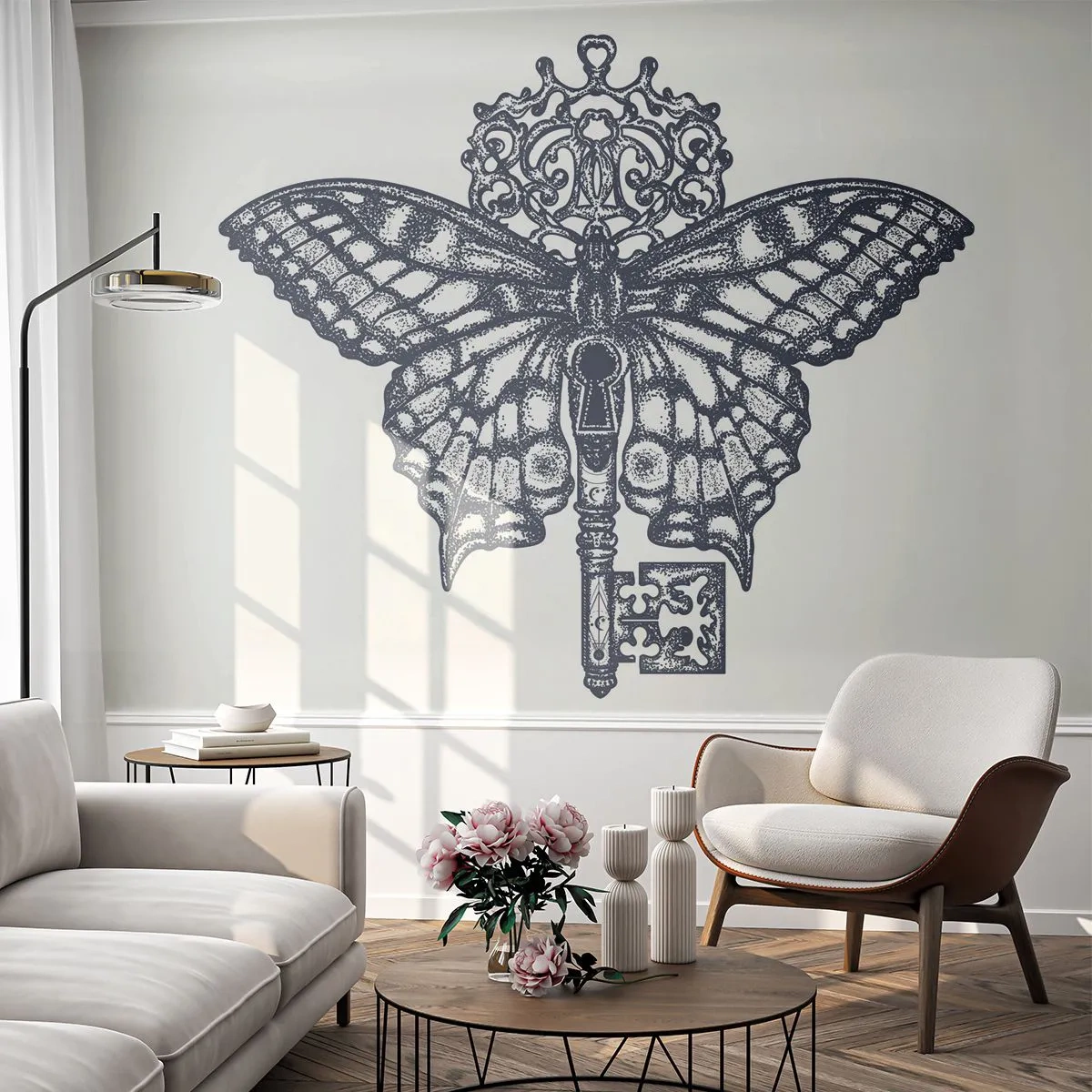 Fototapeta Premium Canvas - Všetky tajomstvá srdca - Abstrakcia, Motýľ, kľúč - 400x280 cm