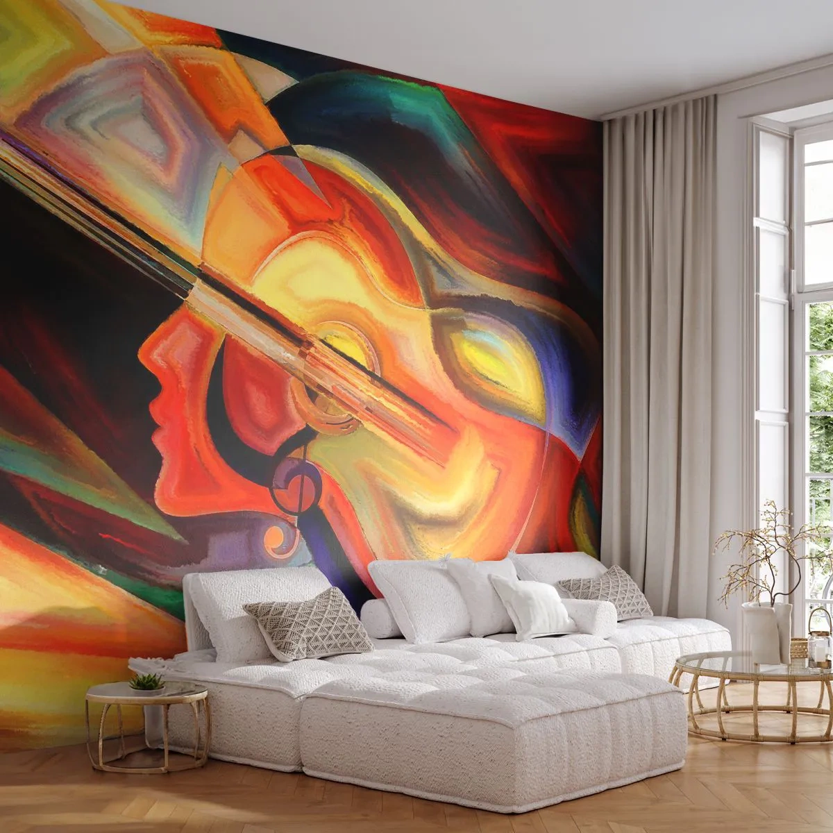 Samolepiaca Fototapeta Deluxe Sticker - Všetko je v poriadku - Abstrakcia, Ženská tvár, husle - 250x175 cm