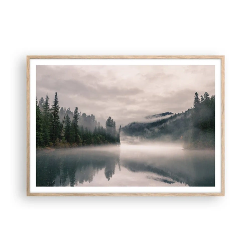Plagát v ráme zo svetlého duba - V zamyslení, v hmle - 100x70 cm