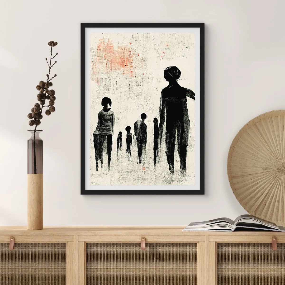 Plagát v čiernom ráme - Abstraktná ilustrácia postavy v monochromatických farbách - 50x70cm - Proti samote - Moderná nástenná dekorácia do obývacej izby a spálne ARTTOR
