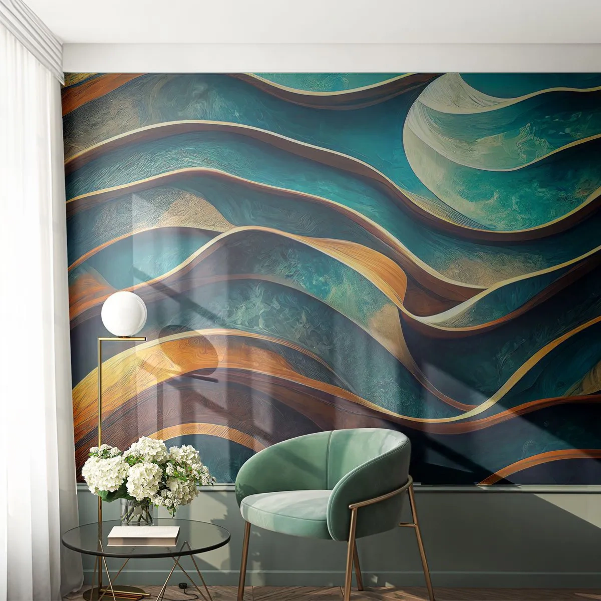 Fototapeta Standard Eco - Meandre modrej - Vlny, Abstrakcia, Trojrozmerný - 350x256 cm