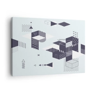Obraz na plátne - Moderná geometrická grafika v odtieňoch bielej a námorníckej modrej - 70x50cm - V duši matematika - Moderná nástenná dekorácia do obývacej izby a spálne ARTTOR