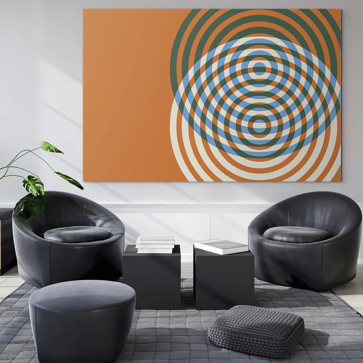 Obraz na skle - Abstraktná geometrická grafika so sústrednými kruhmi - 70x50cm - Abstraktná kruhová variácia - Moderná nástenná dekorácia do obývacej izby a spálne ARTTOR
