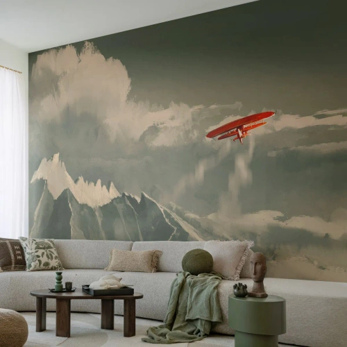 Fototapeta Premium Canvas - Nebojácny priekopník - Abstrakcia, Lietadlo, Horská krajina - 250x175 cm