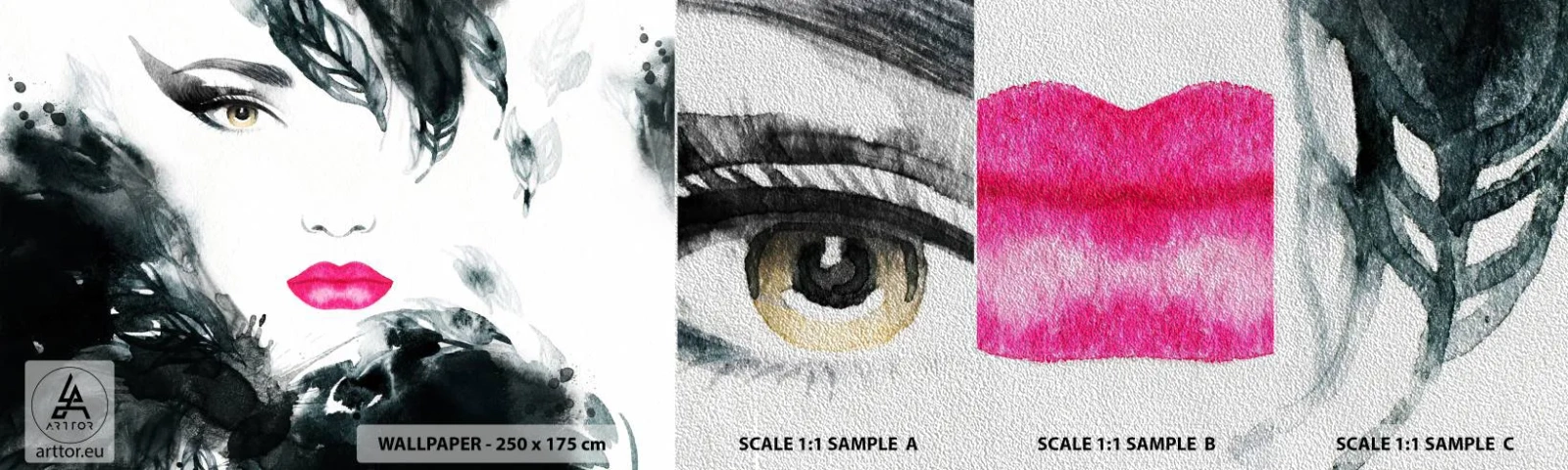 Vzorka fototapety Premium Sand - Pozor! Femme fatale - Abstrakcia, Ženská tvár, Portrét ženy - 100x30 cm