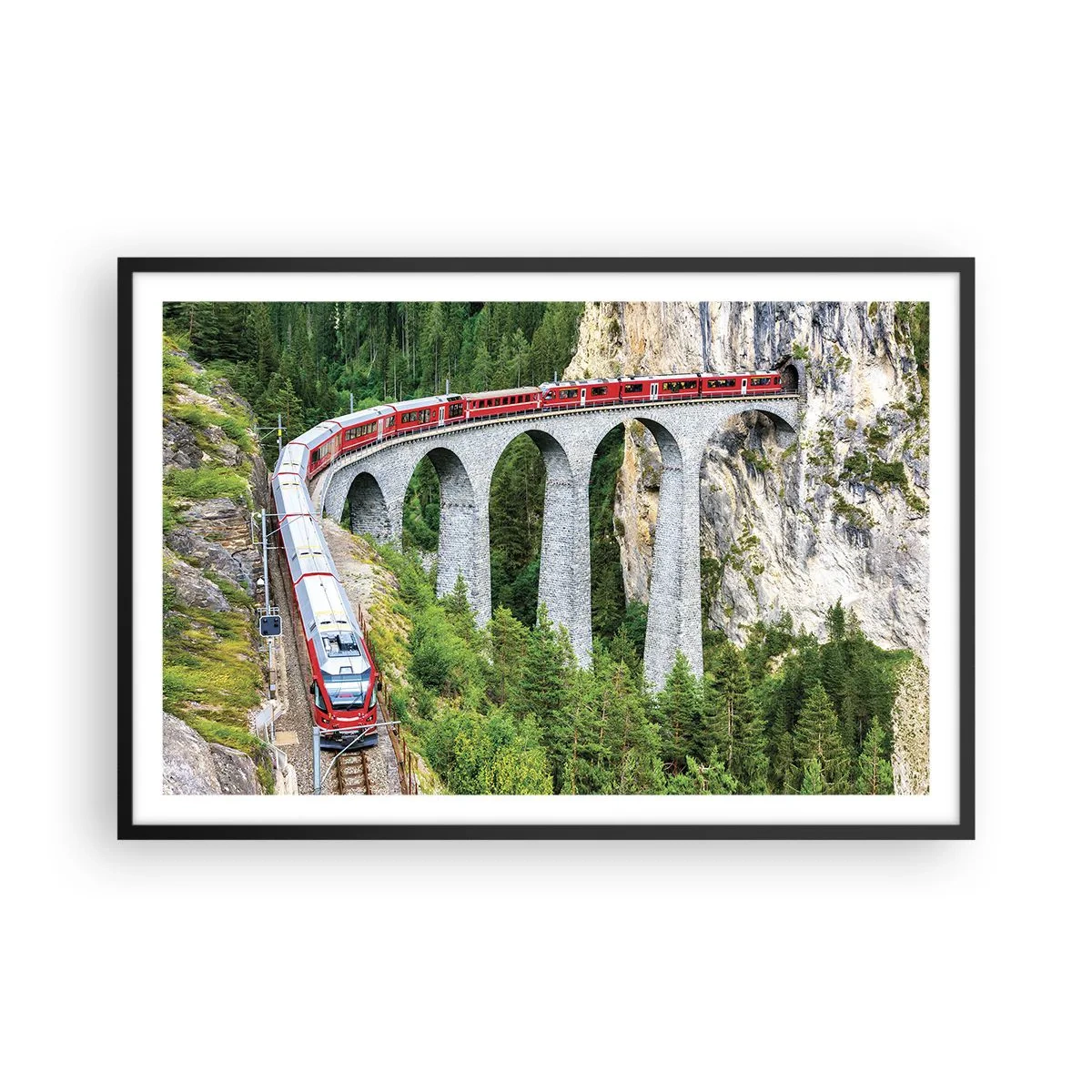 Plagát v čiernom ráme - Horský výhľad priamo z vlaku - 91x61 cm