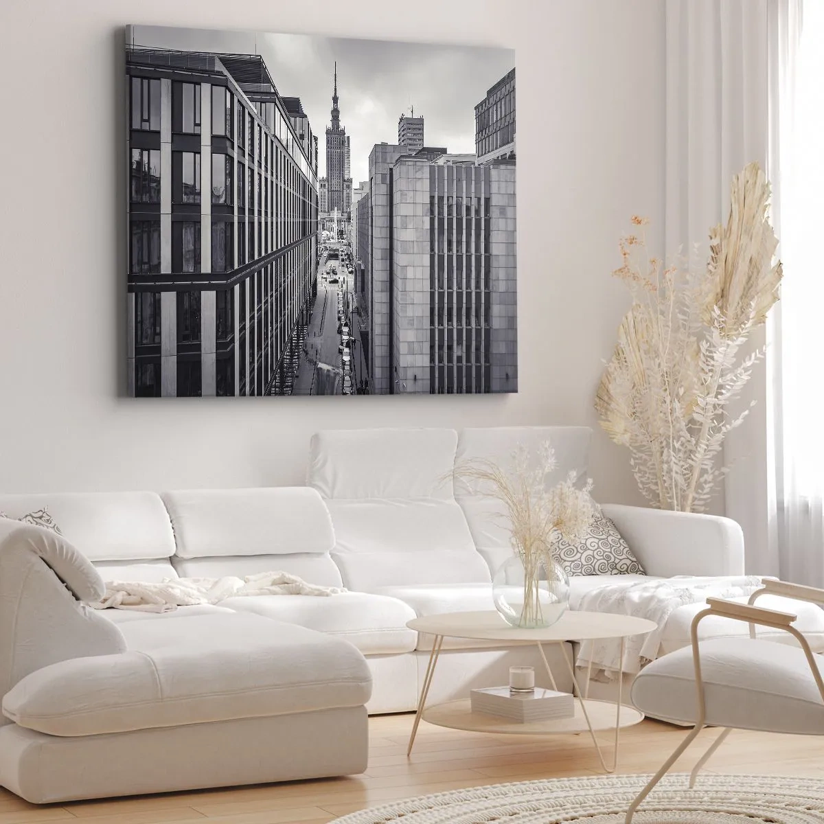 Obraz na plátne - Panoráma Varšavy s výhľadom na Palác kultúry a okolité budovy - 70x50cm - Varšavské údolie - Moderná nástenná dekorácia do obývacej izby a spálne ARTTOR