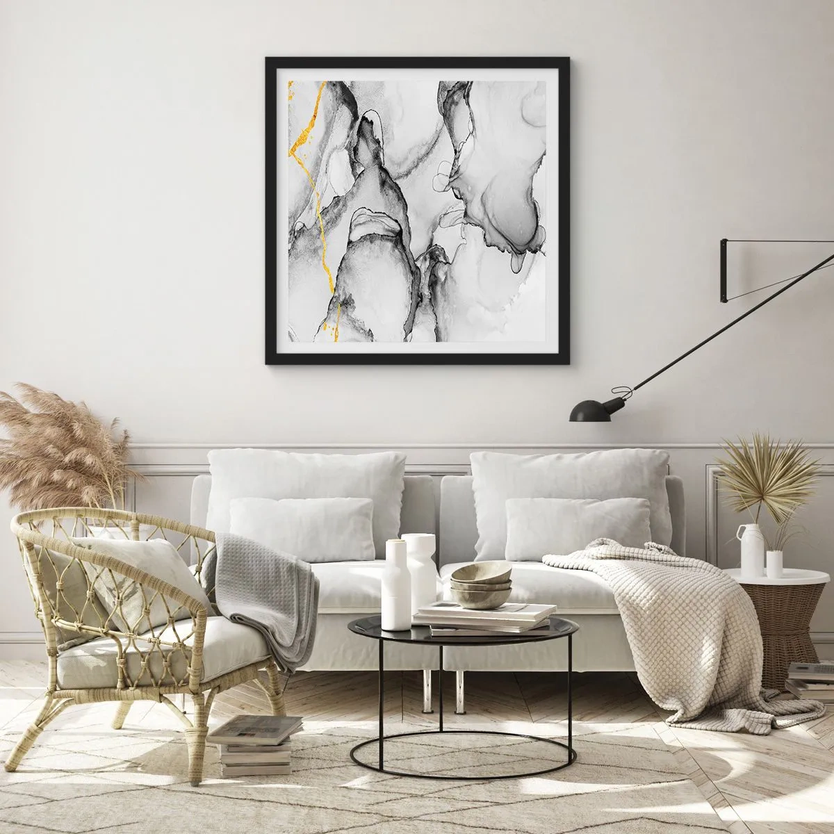 Plagát v čiernom ráme - Kompozícia so zlatým motívom - 60x60 cm