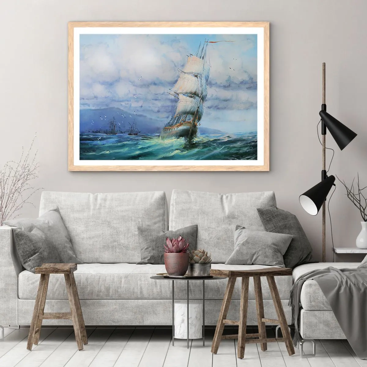 Plagát v ráme zo svetlého duba - Šťastnú cestu - 50x40 cm