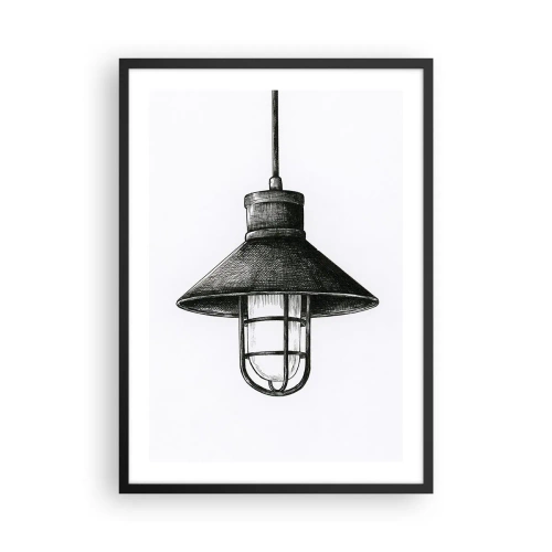 Plagát v čiernom ráme - Náčrt priemyselnej závesnej lampy - 50x70cm - Ako pred rokmi… - Moderná nástenná dekorácia do obývacej izby a spálne ARTTOR