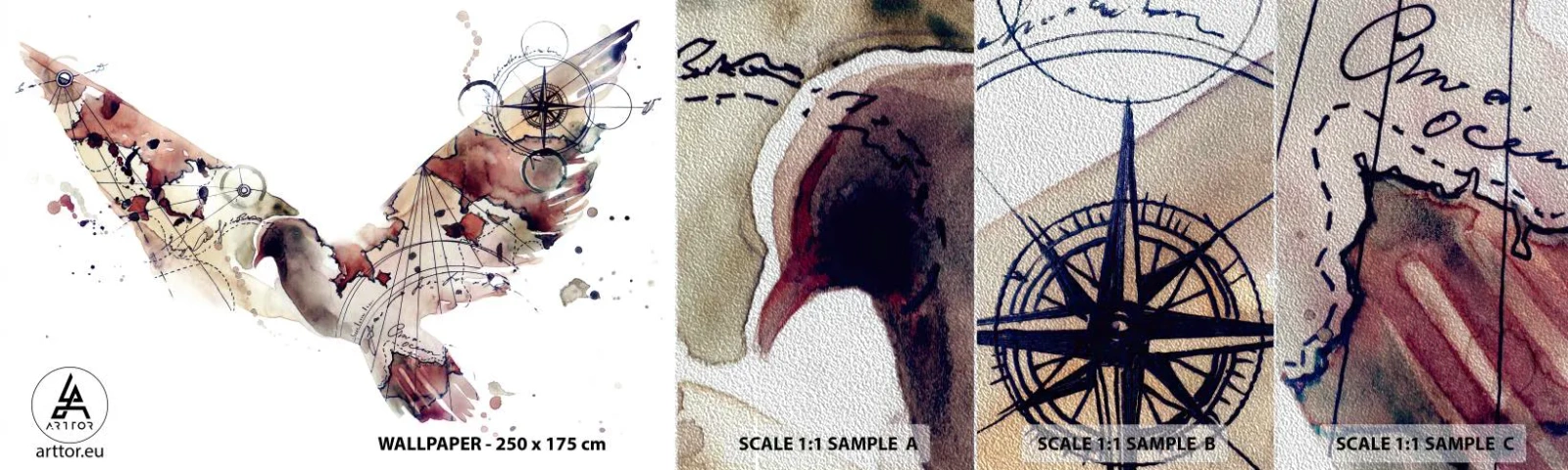 Vzorka fototapety Premium Sand - Vzdušný pútnik - Vtáky, Holub, Abstrakcia - 100x30 cm