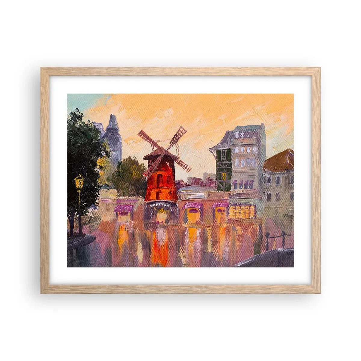 Plagát v ráme zo svetlého duba - Parížske ikony – Moulin Rouge - 50x40 cm