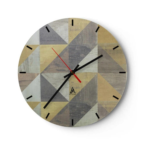 Nástenné hodiny - Geometrický vzor trojuholníkov v odtieňoch sivej a béžovej - 30x30cm - V uhle trojuholníka - Moderná nástenná dekorácia do obývacej izby, kuchyne a spálne ARTTOR