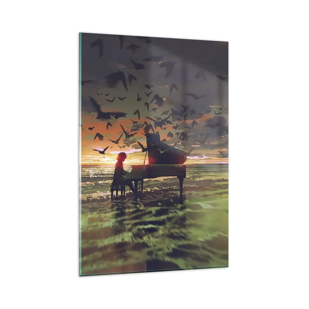 Obraz na skle - Koncert na piano a vlny - 80x120 cm