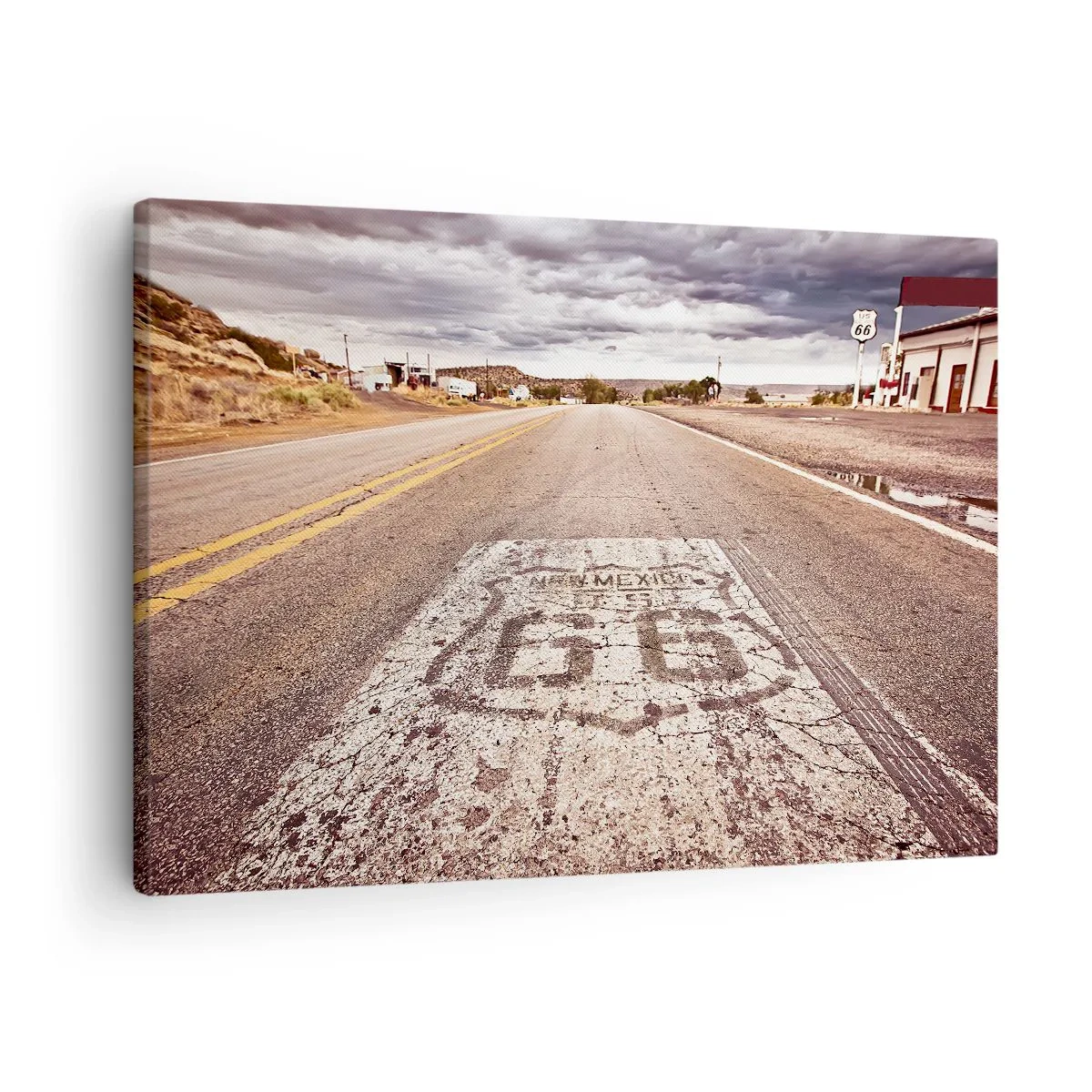 Obraz na plátne - Cesta 66 v púštnom podnebí s malebnou oblohou - 70x50cm - Mother Road - americká legenda - Moderná nástenná dekorácia do obývacej izby a spálne ARTTOR
