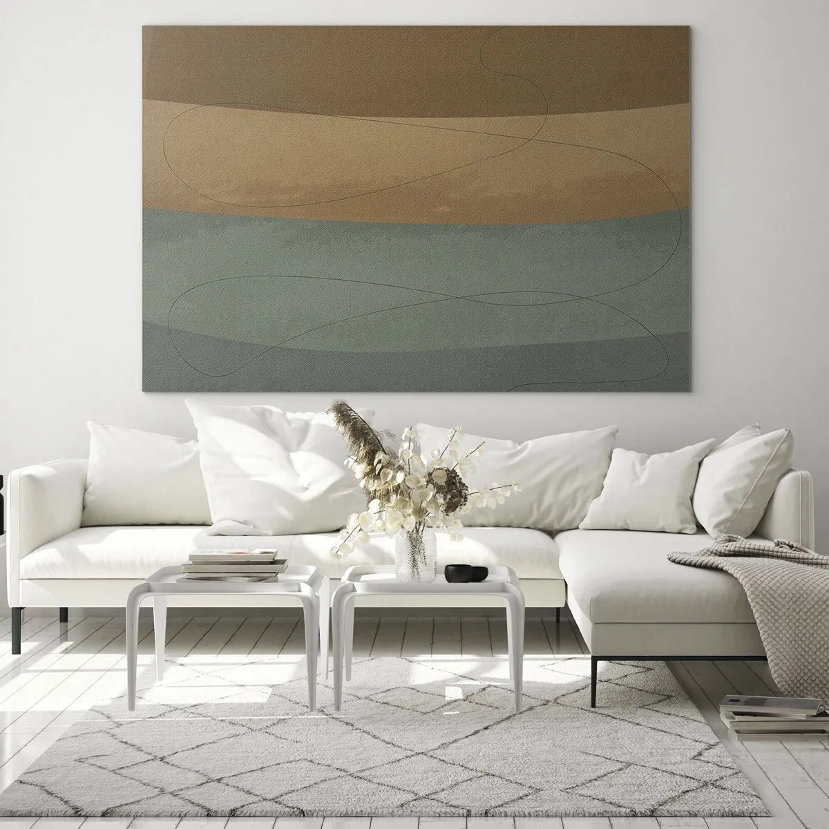 Obraz na skle - Abstraktné pruhy v zemitých tónoch - 70x50cm - Horizontálna kompozícia - Moderná nástenná dekorácia do obývacej izby a spálne ARTTOR