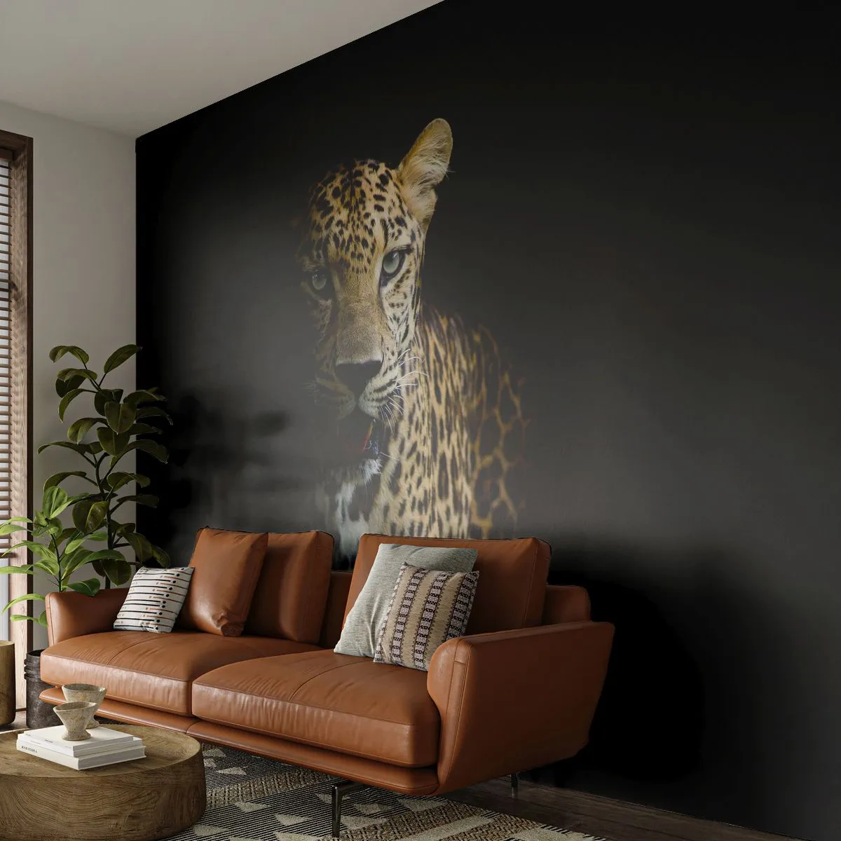 Samolepiaca Fototapeta Deluxe Sticker - Temná krása - Zvieratá, leopard, Divoká mačka - 250x175 cm