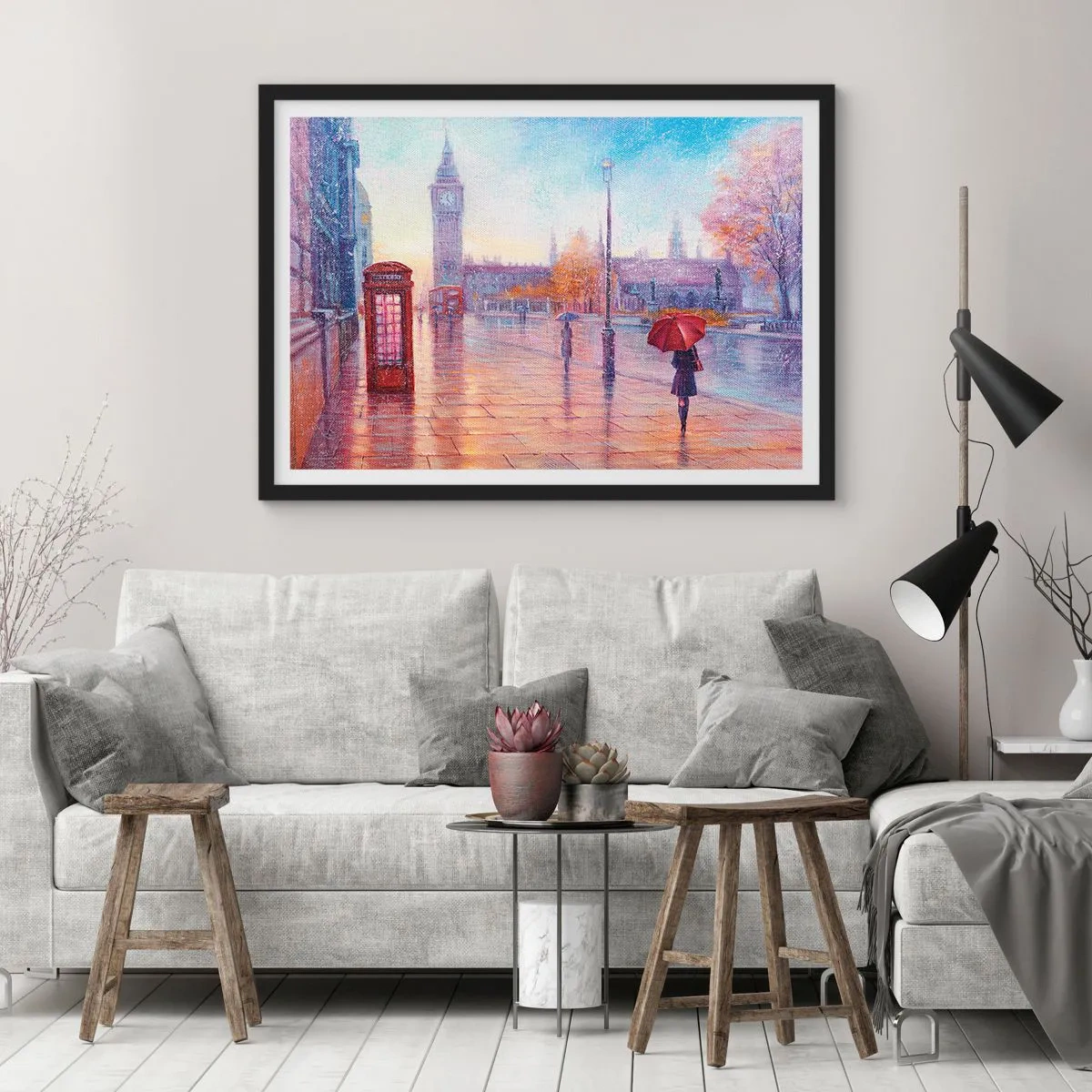 Plagát v čiernom ráme - Londýnsky jesenný deň - 50x40 cm