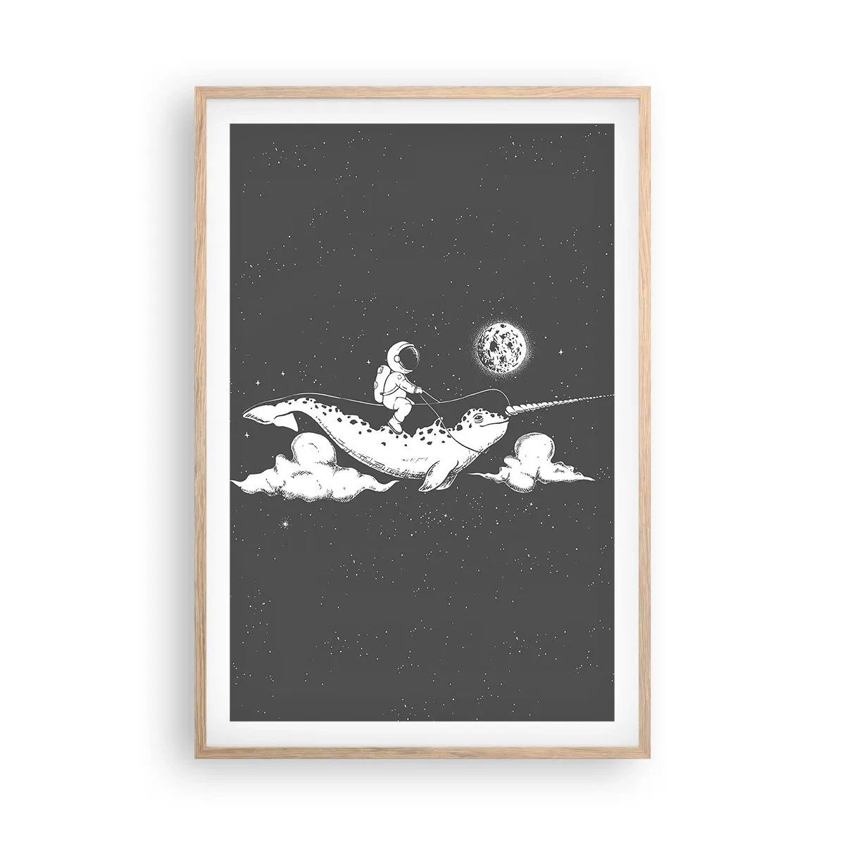 Plagát v ráme zo svetlého duba - Vesmírny jazdec - 61x91 cm