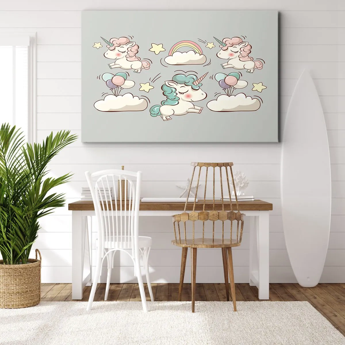 Obraz na plátne - Roztomilé jednorožce na pastelovom pozadí - 70x50cm - Určite existujú… - Moderná nástenná dekorácia do obývacej izby a spálne ARTTOR