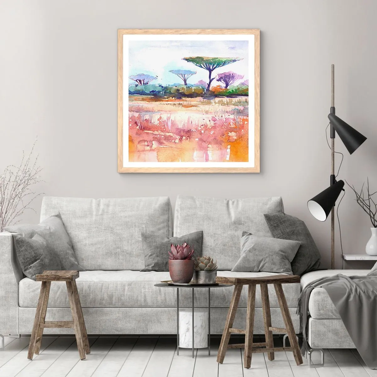 Plagát v ráme zo svetlého duba - Farby savany - 30x30 cm