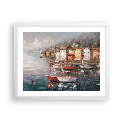 Plagát v bielom ráme - Romantický prístav - 50x40 cm