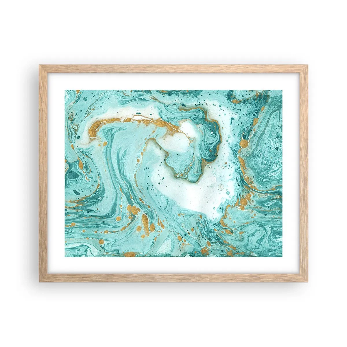 Plagát v ráme zo svetlého duba - Pod veľkou vlnou z epochy Edo - 50x40 cm