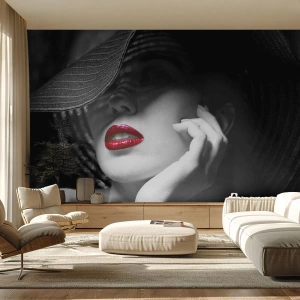 Fototapeta Premium Canvas - Štúdia v šarlátovej - Žena, červené pery, Móda - 250x175 cm