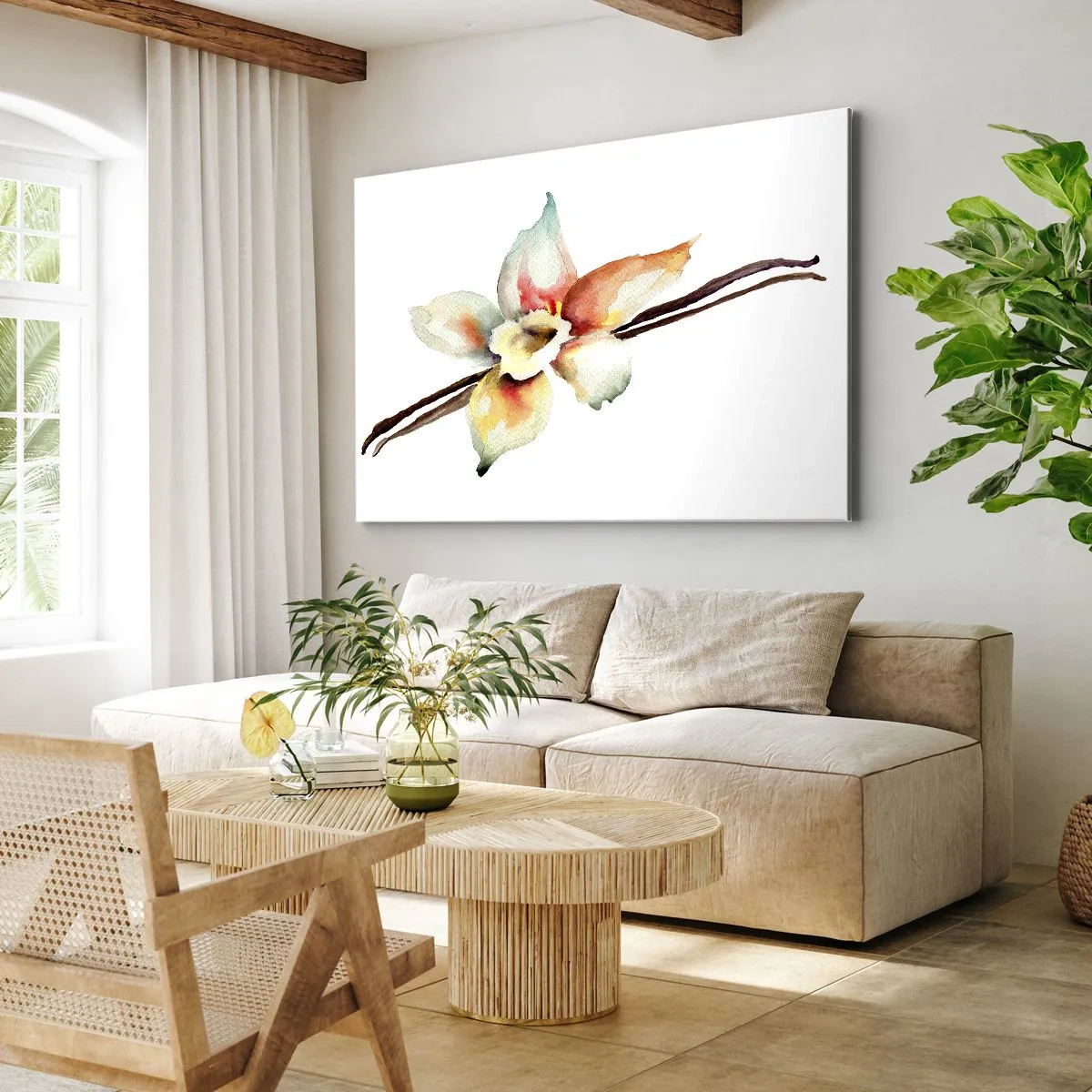 Obraz na plátne - Akvarelová kvetinová ilustrácia v pastelových farbách - 70x50cm - Farbičkou rozliata sladkosť - Moderná nástenná dekorácia do obývacej izby a spálne ARTTOR