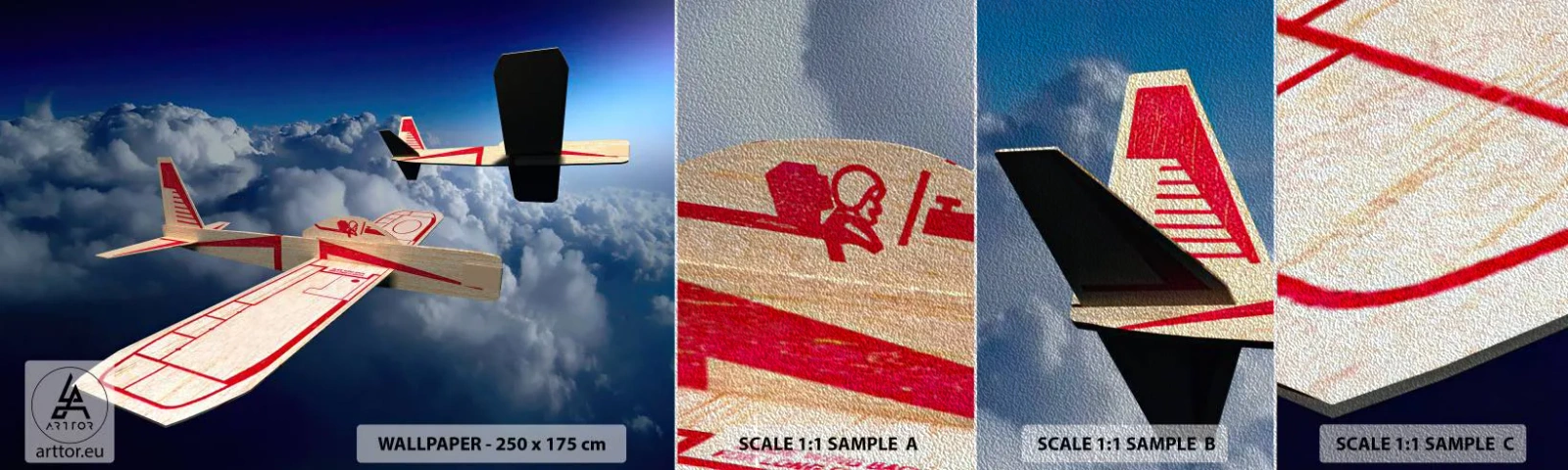 Vzorka fototapety Premium Sand - Ešte vyššie, ešte ďalej - Lietadlo, Vetroň, Mraky - 100x30 cm
