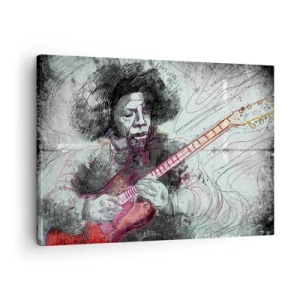 Obraz na plátne - Umelecký portrét gitaristu technikou skice - 70x50cm - Na vlnách hudby - Moderná nástenná dekorácia do obývacej izby a spálne ARTTOR