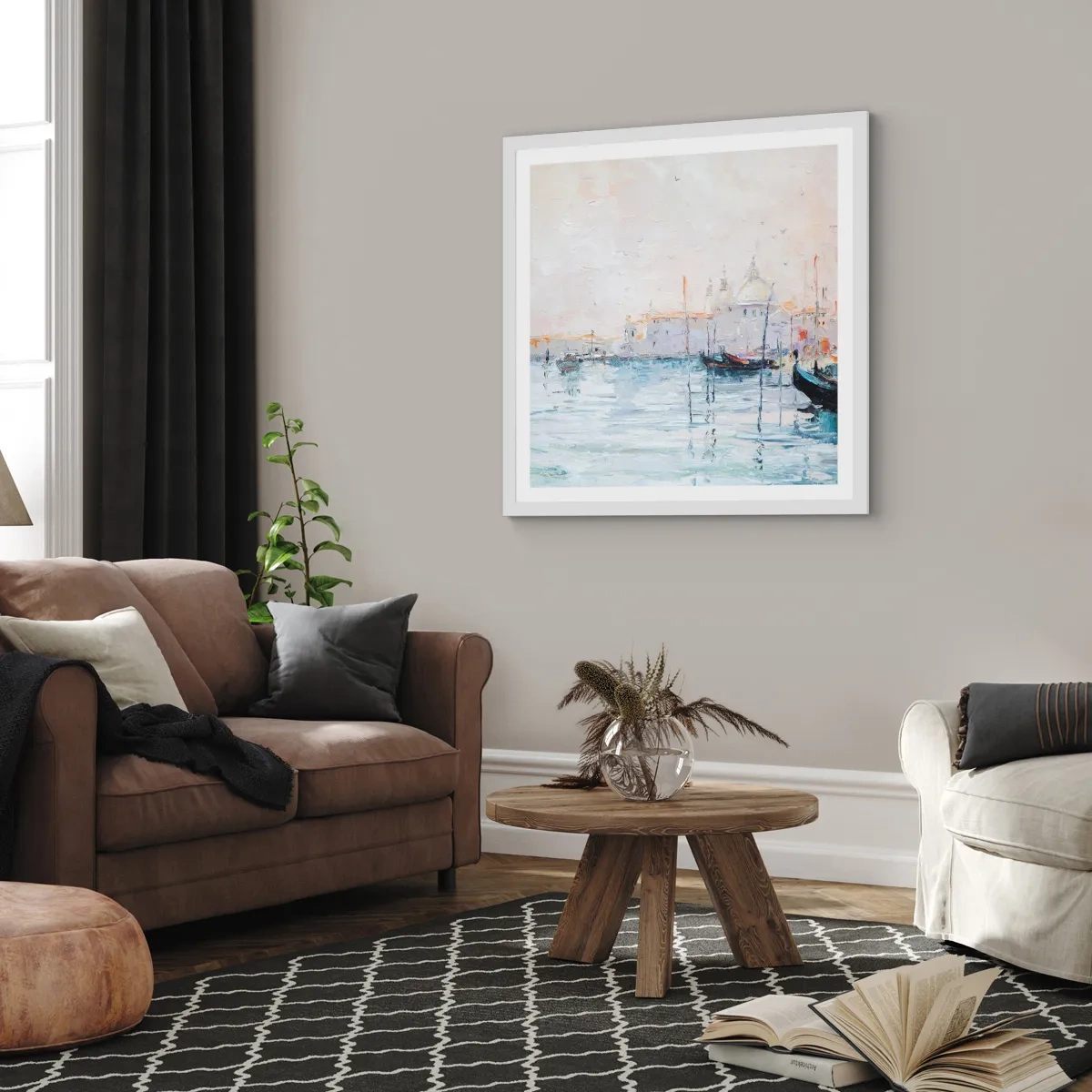 Plagát v bielom ráme - Za vodou, za hmlou - 60x60 cm