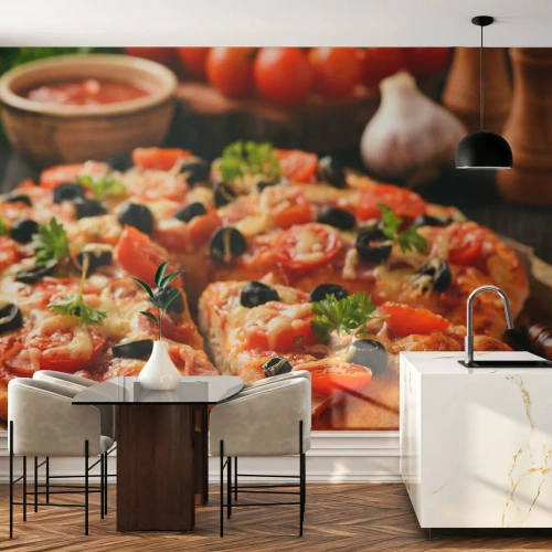Fototapeta Premium Sand - Opäť si mal šťastie - Gastronómia, Pizza, Paradajka - 200x140 cm