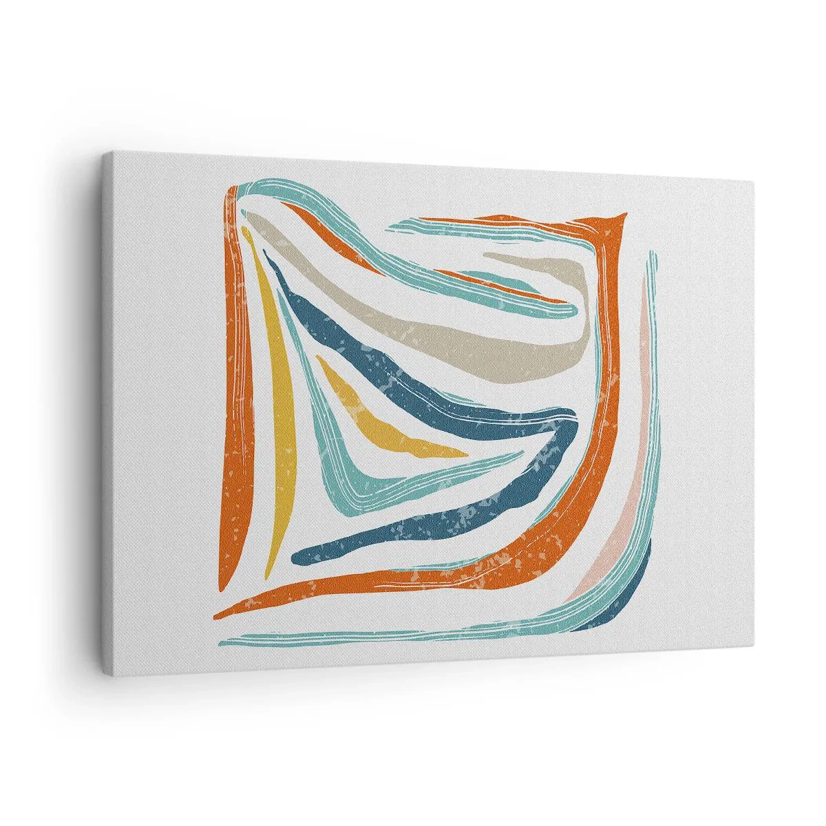 Obraz na plátne - Farebné, dynamické línie v odtieňoch modrej, oranžovej a béžovej - 70x50cm - Priateľsky usmievavá abstrakcia - Moderná nástenná dekorácia do obývacej izby a spálne ARTTOR