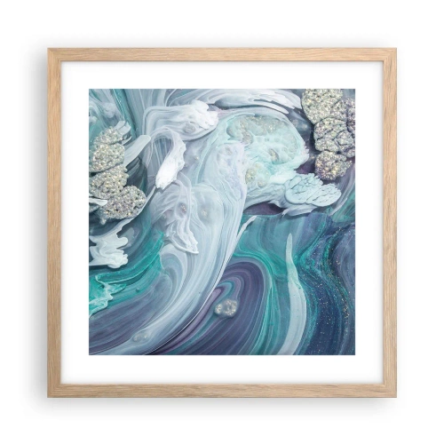 Plagát v ráme zo svetlého duba - Prúdy modrej - 40x40 cm