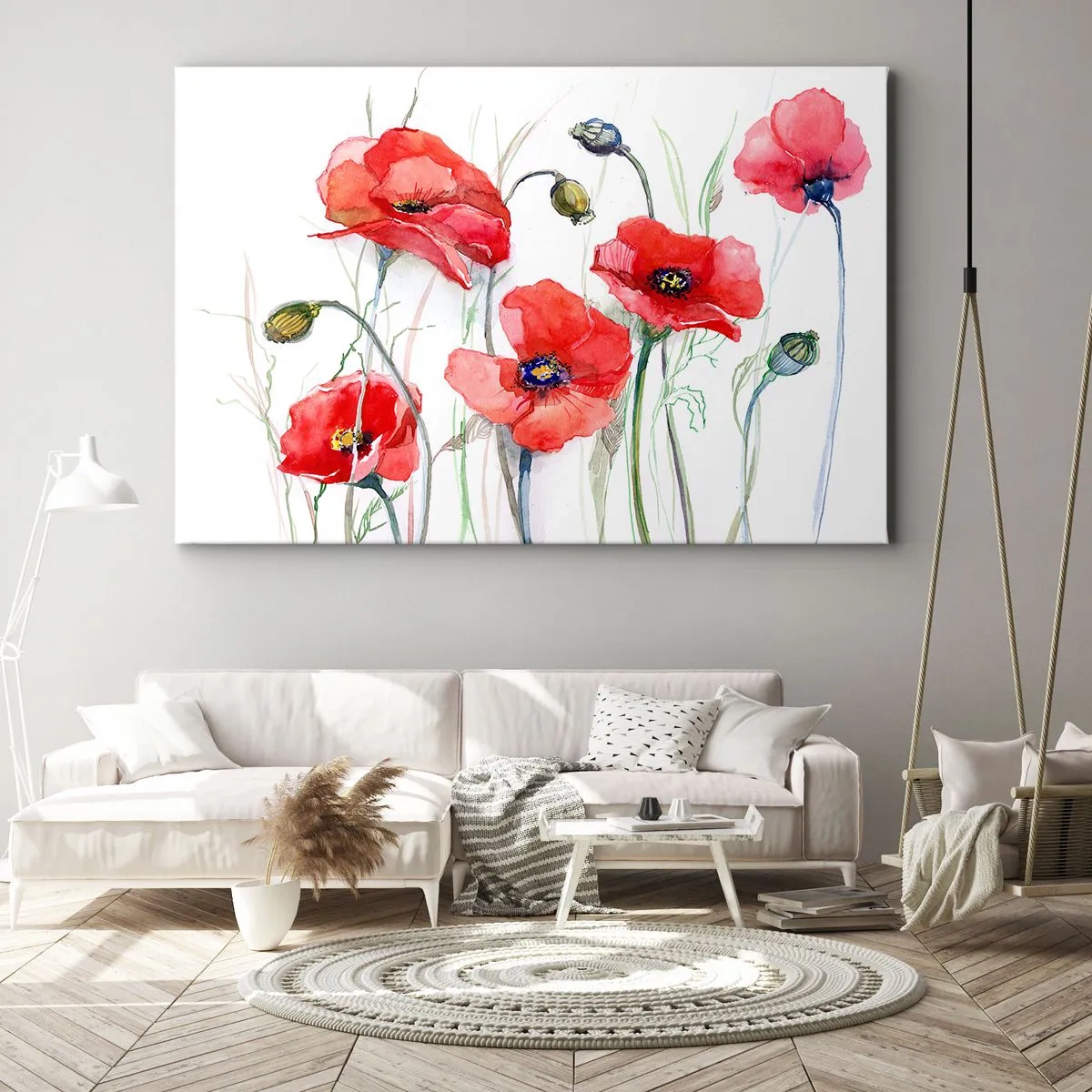 Obraz na plátne - Akvarelové maky na jemnom pozadí - 70x50cm - Poľské kvety - Moderná nástenná dekorácia do obývacej izby a spálne ARTTOR