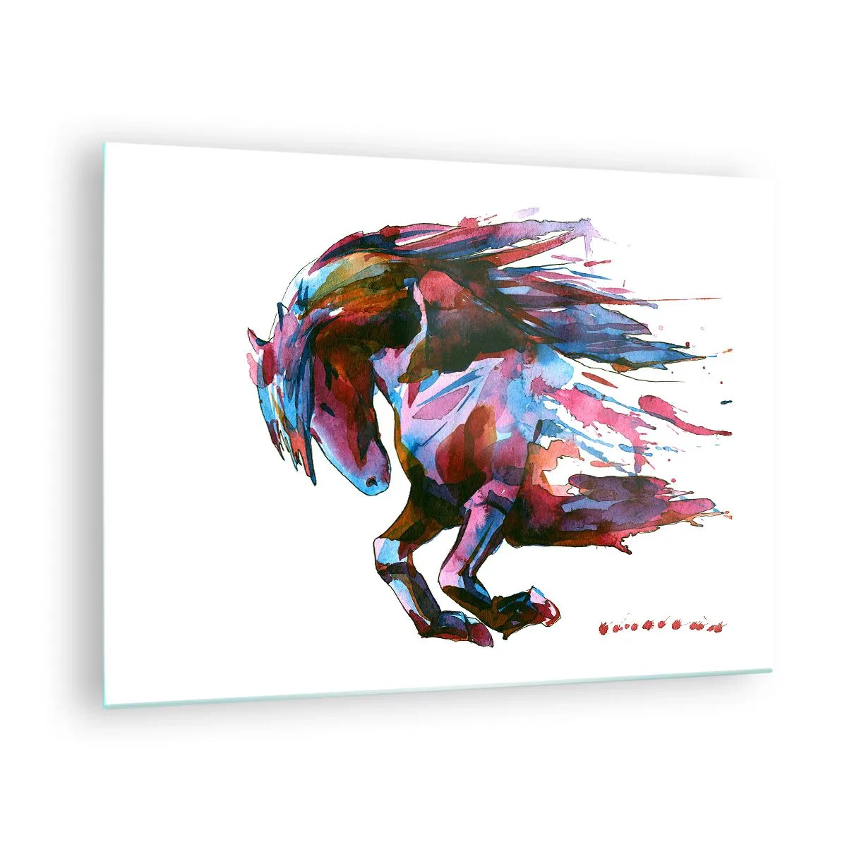 Obraz na skle - Abstraktný kôň v dynamickej farebnej kompozícii - 70x50cm - Nadšenie - Moderná nástenná dekorácia do obývacej izby a spálne ARTTOR