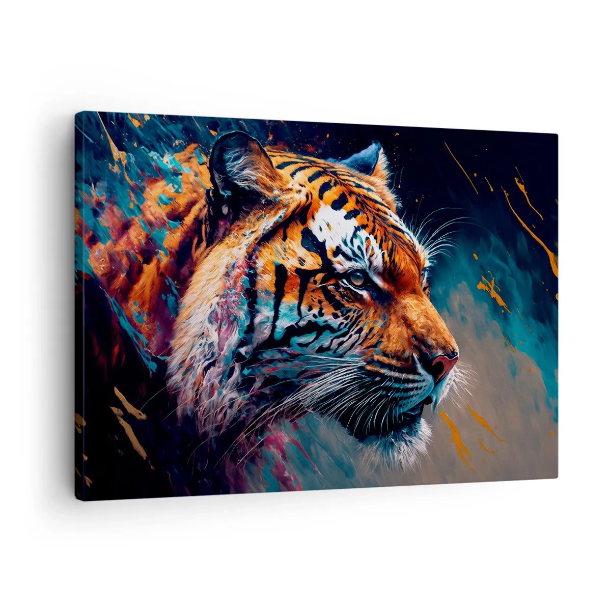 Obraz na plátne - Portrét tigra v dynamických, abstraktných farbách - 70x50cm - Divoká krása - Moderná nástenná dekorácia do obývacej izby a spálne ARTTOR