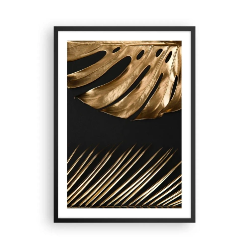 Plagát v čiernom ráme - Zlaté listy na čiernom pozadí v elegantnom štýle - 50x70cm - Iné ale rovnako drahé - Moderná nástenná dekorácia do obývacej izby a spálne ARTTOR